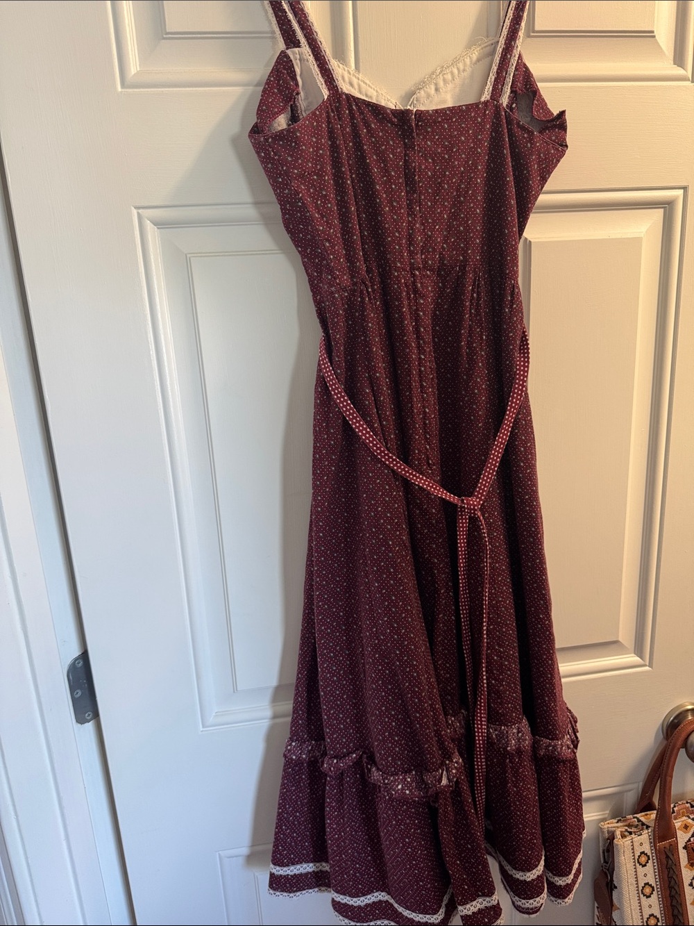 Gunne Sax Burgundy Midi Dress with White Trim - Picture 2 of 3